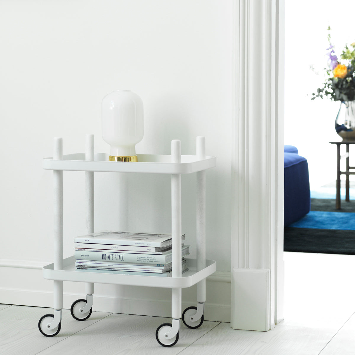 Block Trolley Table by Normann Copenhagen, showing block trolley table in live shot.