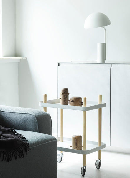 Block Trolley Table by Normann Copenhagen, showing block trolley table in live shot.