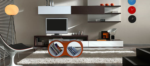 Bolla 2 Coffee Table with Slotted Glass Top by Scale 1:1, showing bolla 2 coffee table with slotted glass top in live shot.