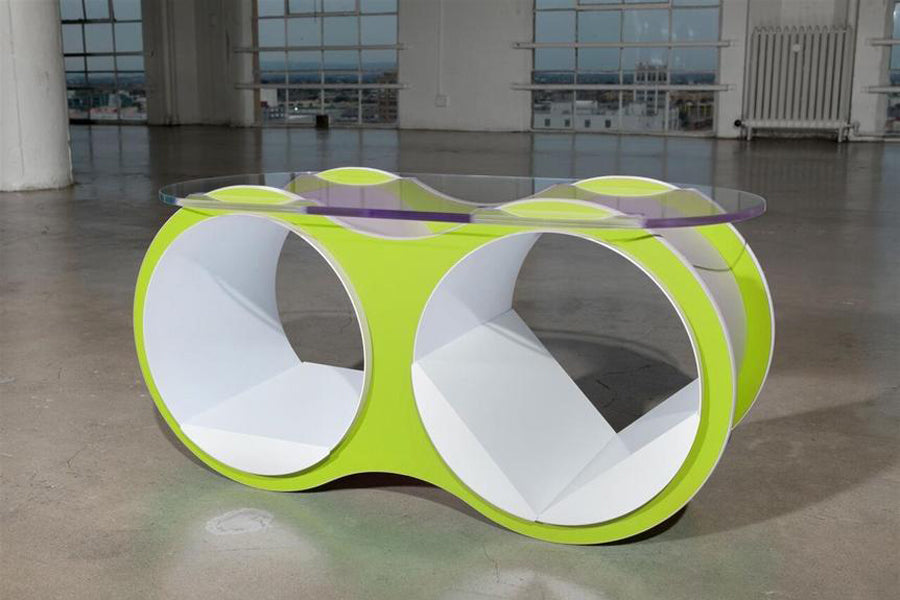 Bolla 2 Coffee Table with Slotted Glass Top by Scale 1:1, showing bolla 2 coffee table with slotted glass top in live shot.