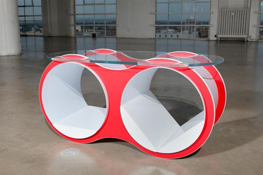 Bolla 2 Coffee Table with Slotted Glass Top by Scale 1:1, showing bolla 2 coffee table with slotted glass top in live shot.