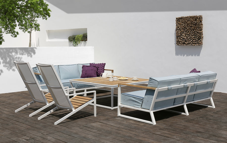 Bondi Adirondack Stackable Casual Chair by Mamagreen, showing bondi adirondack stackable casual chairs with sofas & table in live shot.