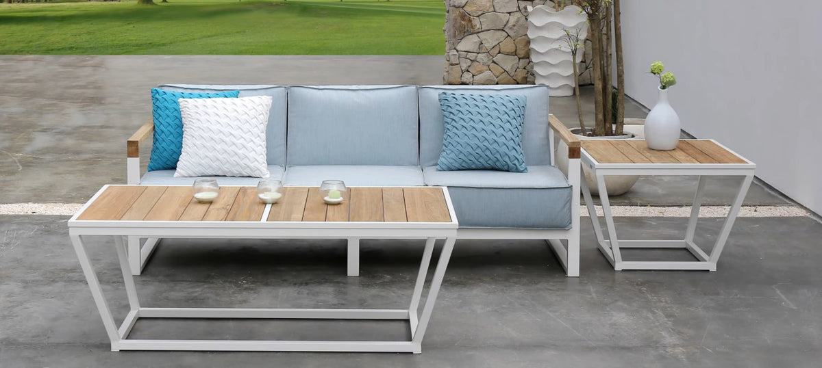 Bondi Beau 3-Seater by Mamagreen, showing bondi beau 3-seater with coffee tables in live shot.