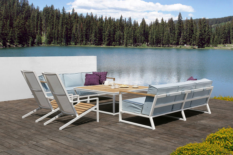 Bondi Beau 3-Seater by Mamagreen, showing two bondi beau 3-seaters with coffee table & chairs in live shot.