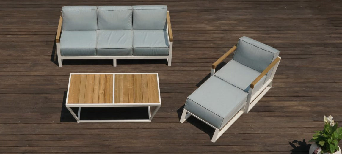 Bondi Beau Footrest by Mamagreen, showing bondi beau footrest with chair, coffee table & sofa in live shot.
