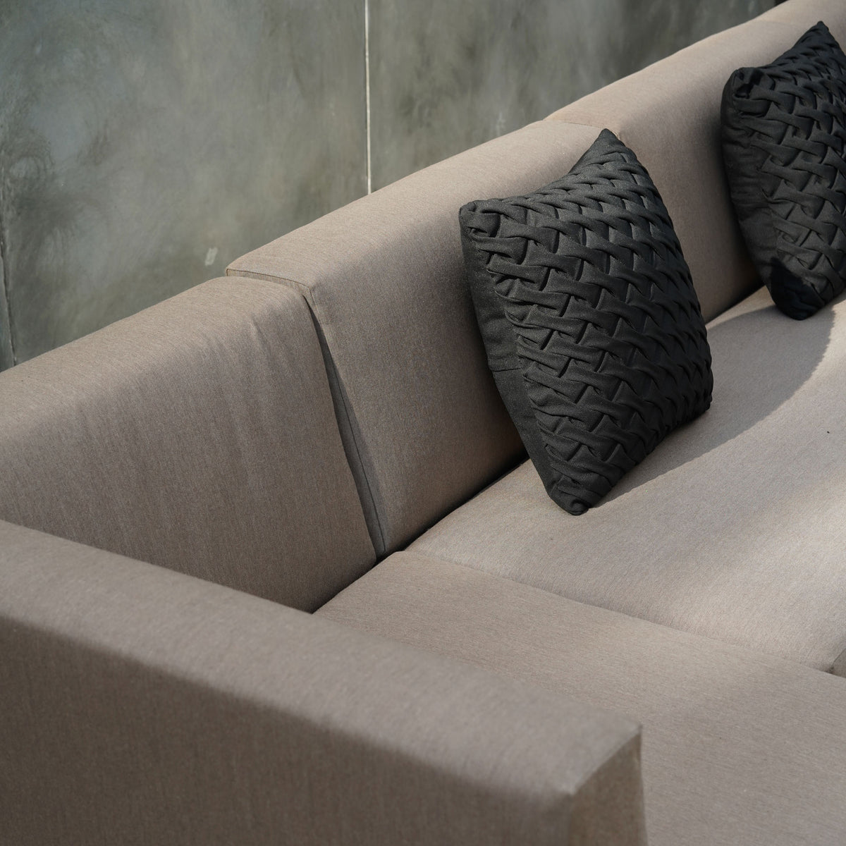 Bondi Belle 2-Seater Left Hand Arm Sectional Sofa by Mamagreen, showing closeup view of bondi belle 2-seater left hand arm sectional sofa in live shot.