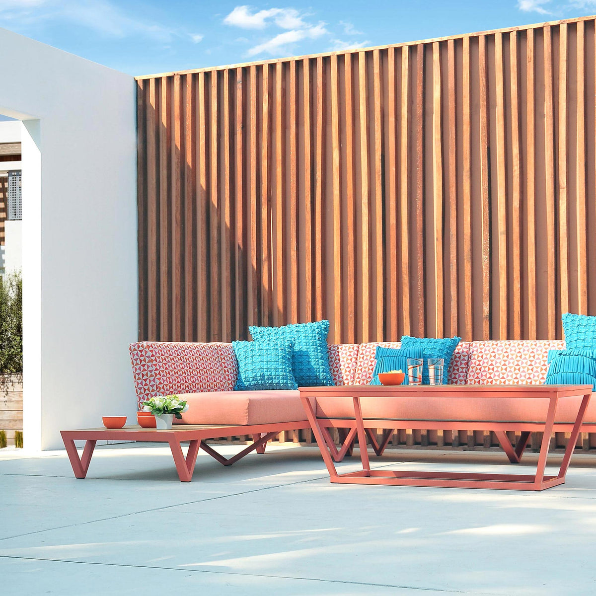 Bondi Belle 2-Seater Left Hand Arm Sectional Sofa with HPL Table by Mamagreen, showing bondi belle 2-seater left hand arm sectional sofa with hpl table in live shot.