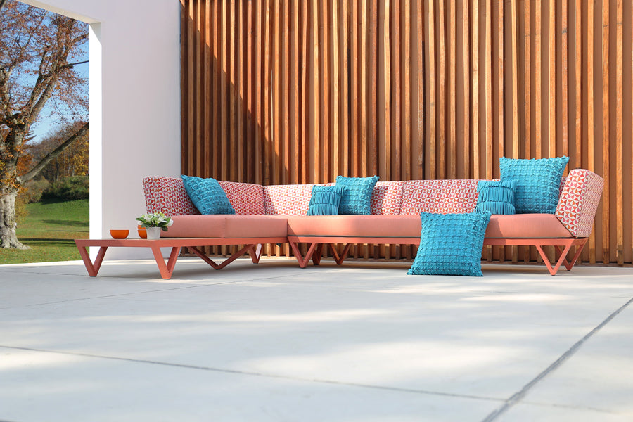 Bondi Belle 2-Seater Left Hand Arm Sectional Sofa with HPL Table by Mamagreen, showing bondi belle 2-seater left hand arm sectional sofa with hpl table in live shot.