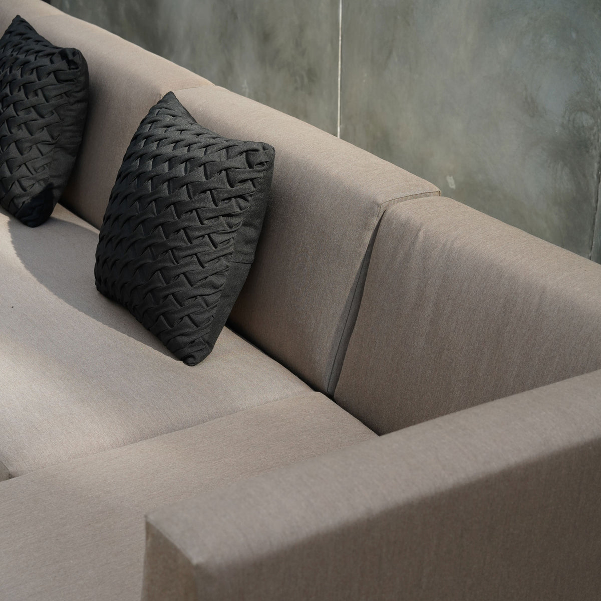Bondi Belle 2-Seater Right Hand Arm Sectional Sofa by Mamagreen, showing closeup view of bondi belle 2-seater right hand arm sectional sofa in live shot.