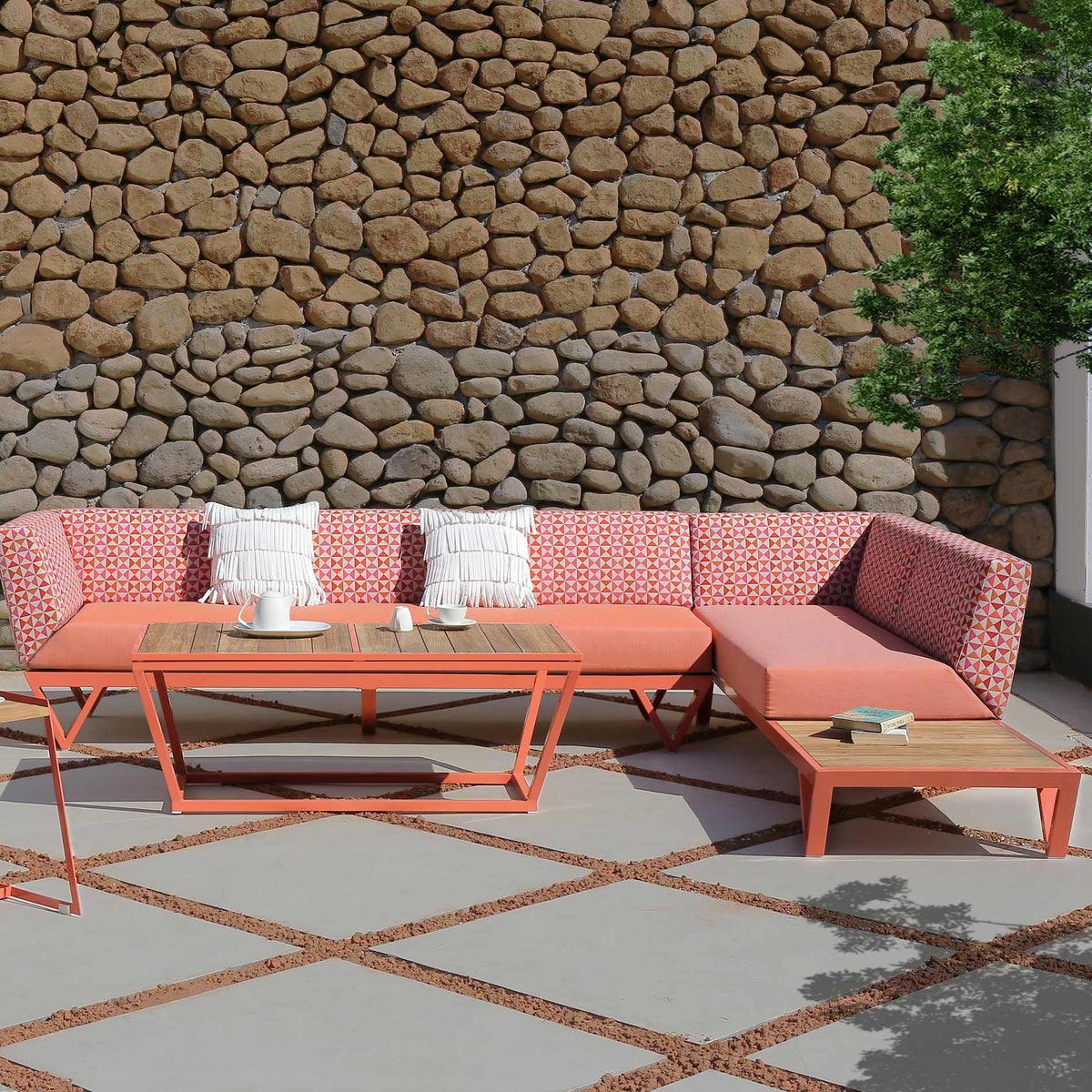 Bondi Belle 2-Seater Right Hand Arm Sectional Sofa with HPL Table by Mamagreen, showing bondi belle 2-seater right hand arm sectional sofa with hpl table in live shot.