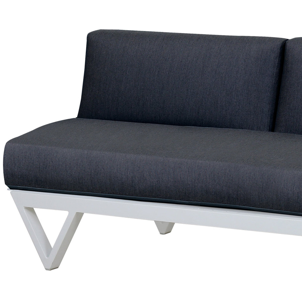 Bondi Belle 2-Seater Sectional Sofa with Left HPL Table by Mamagreen, showing closeup view of bondi belle 2-seater sectional sofa with left hpl table in grafito agora cushion.