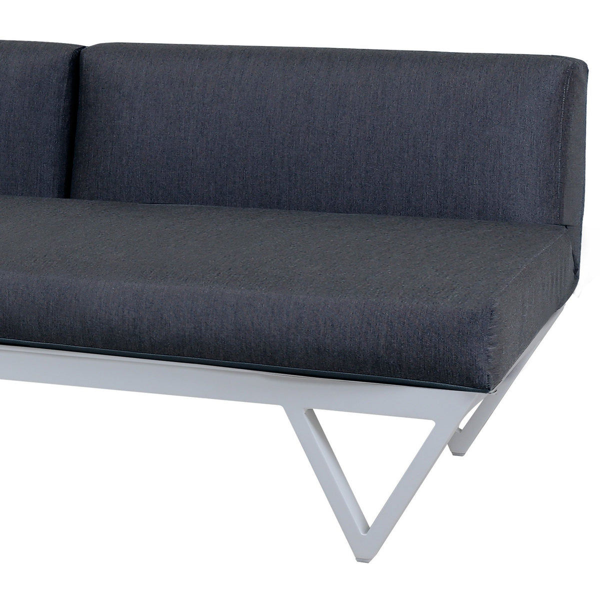 Bondi Belle 2-Seater Sectional Sofa with Right HPL Table by Mamagreen, showing closeup view of bondi belle 2-seater sectional sofa with right hpl table in grafito agora cushion.