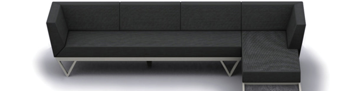 Bondi Belle Configuration 10 with HPL Table by Mamagreen, showing front view of bondi belle configuration 10 in grafito agora cushion with hpl table.