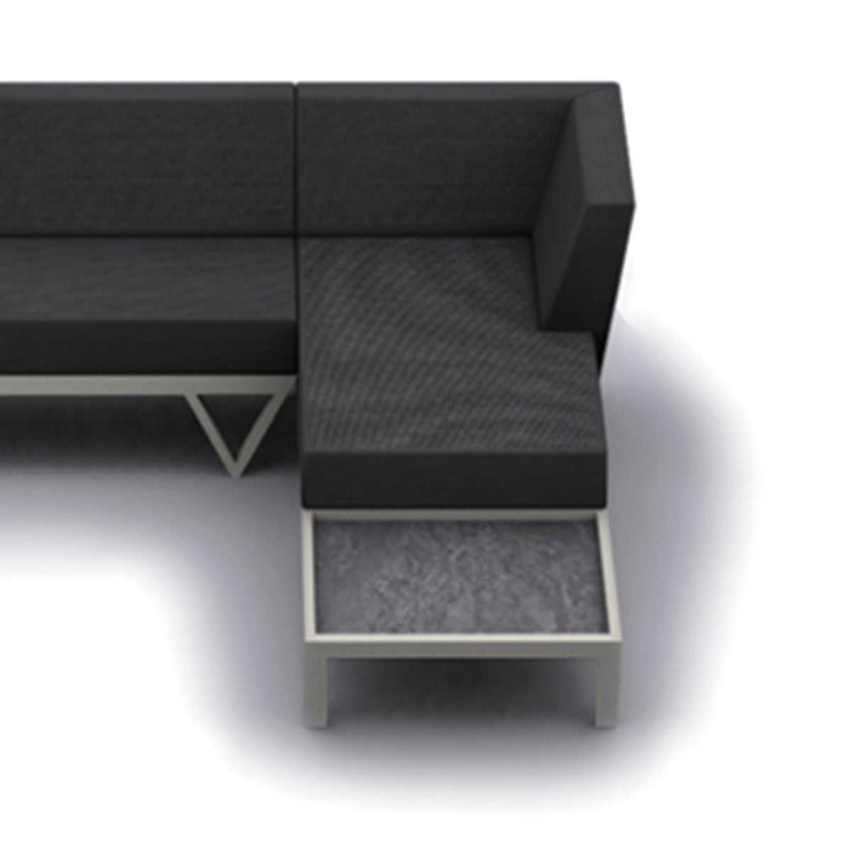 Bondi Belle Configuration 10 with HPL Table by Mamagreen, showing closeup view of bondi belle configuration 10 in grafito agora cushion with hpl table.