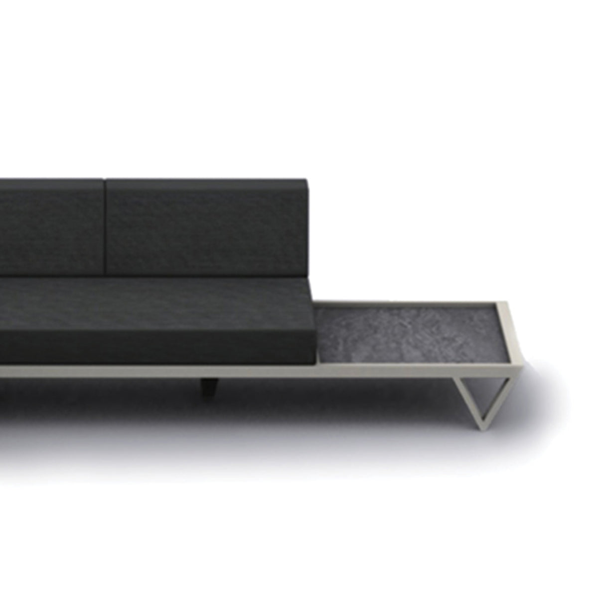 Bondi Belle Configuration 13 with HPL Table by Mamagreen, showing closeup view of bondi belle configuration 13 in grafito agora cushion with hpl table.