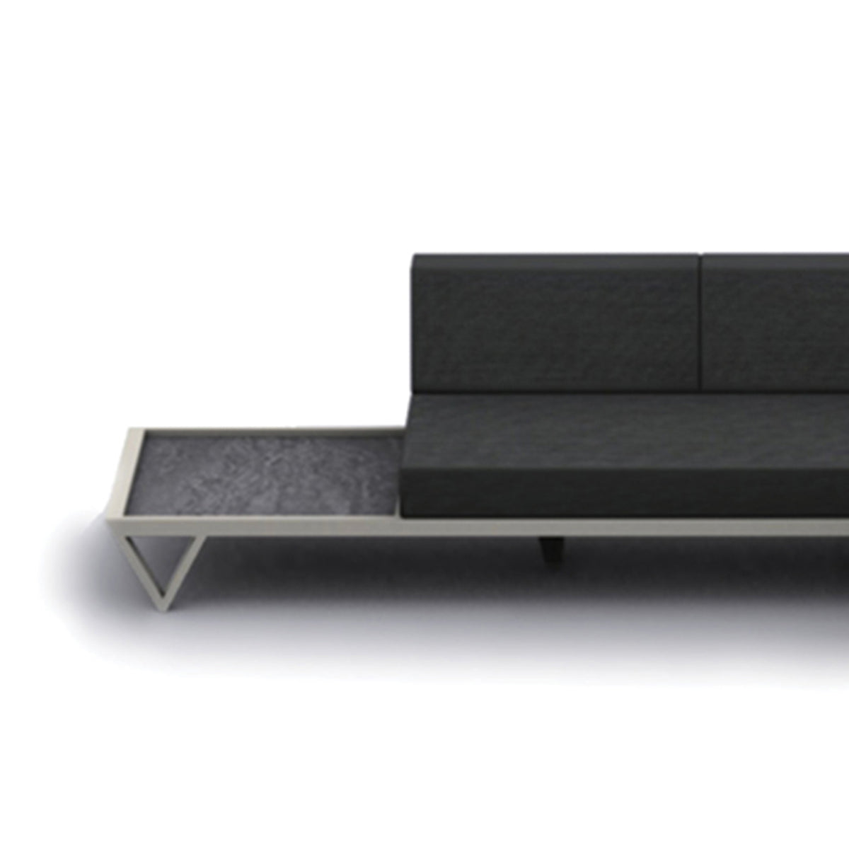 Bondi Belle Configuration 14 with HPL Table by Mamagreen, showing closeup view of bondi belle configuration 14 in grafito agora cushion with hpl table.