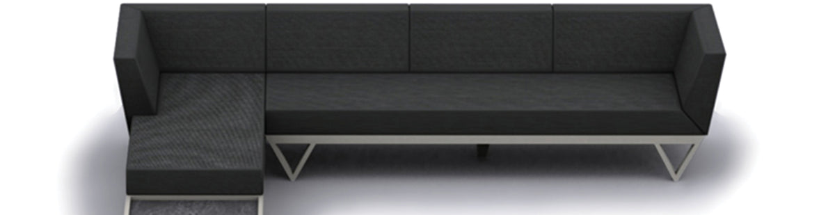 Bondi Belle Configuration 9 with HPL Table by Mamagreen, showing front view of bondi belle configuration 9 in grafito agora cushion with hpl table.