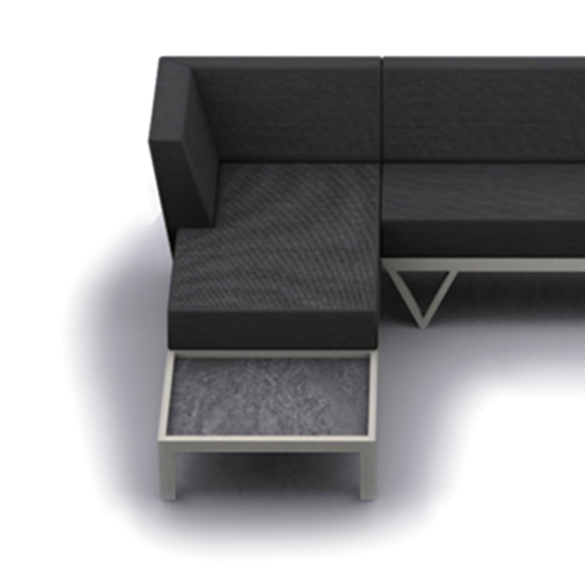 Bondi Belle Configuration 9 with HPL Table by Mamagreen, showing closeup view of bondi belle configuration 9 in grafito agora cushion with hpl table.