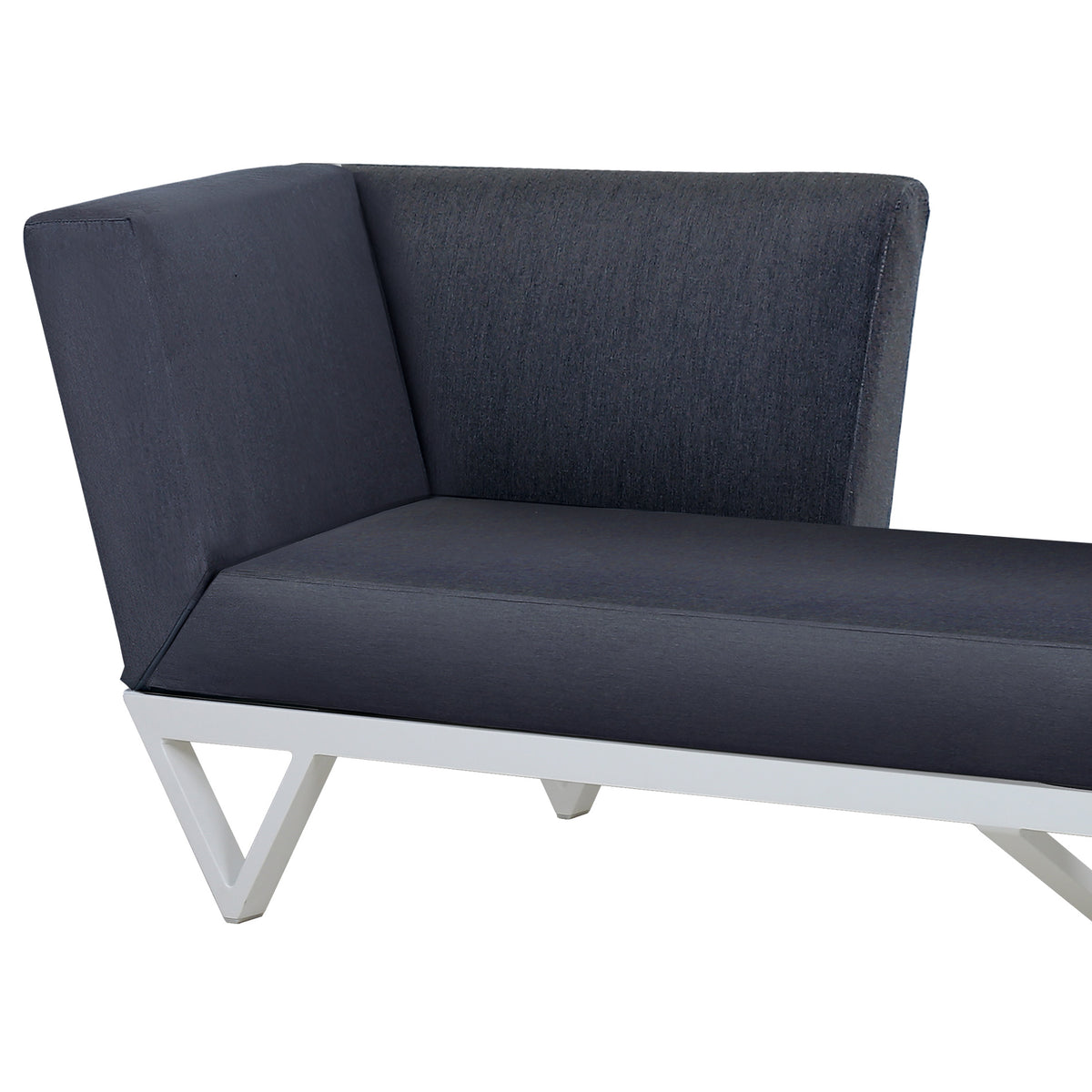Bondi Belle Right Hand Arm Sofa Chaise with HPL Table by Mamagreen, showing closeup view of bondi belle right hand arm sofa chaise with hpl table in grafito agora cushion.