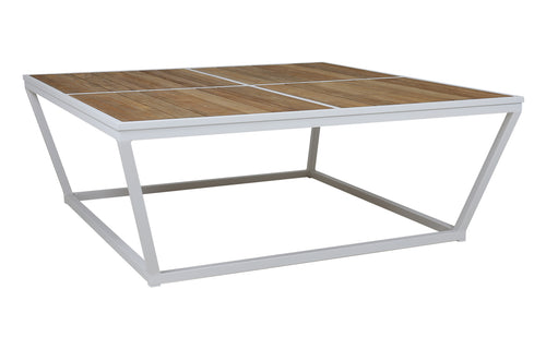 Bondi Big Square Coffee Table by Mamagreen - White Sand Aluminum, Brushed Teak Wood.