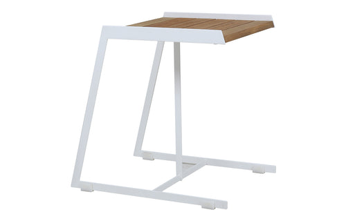 Bondi C Side Table by Mamagreen - White Sand Stainless Steel, Brushed Teak Wood.