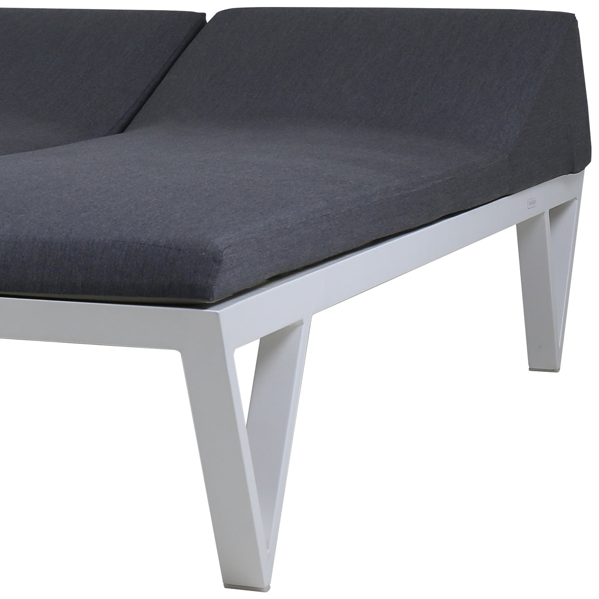 Bondi Double Cushion Sunbed with HPL Tray by Mamagreen, showing angle view of bondi double cushion sunbed  with hpl tray in grafito agora cushion.