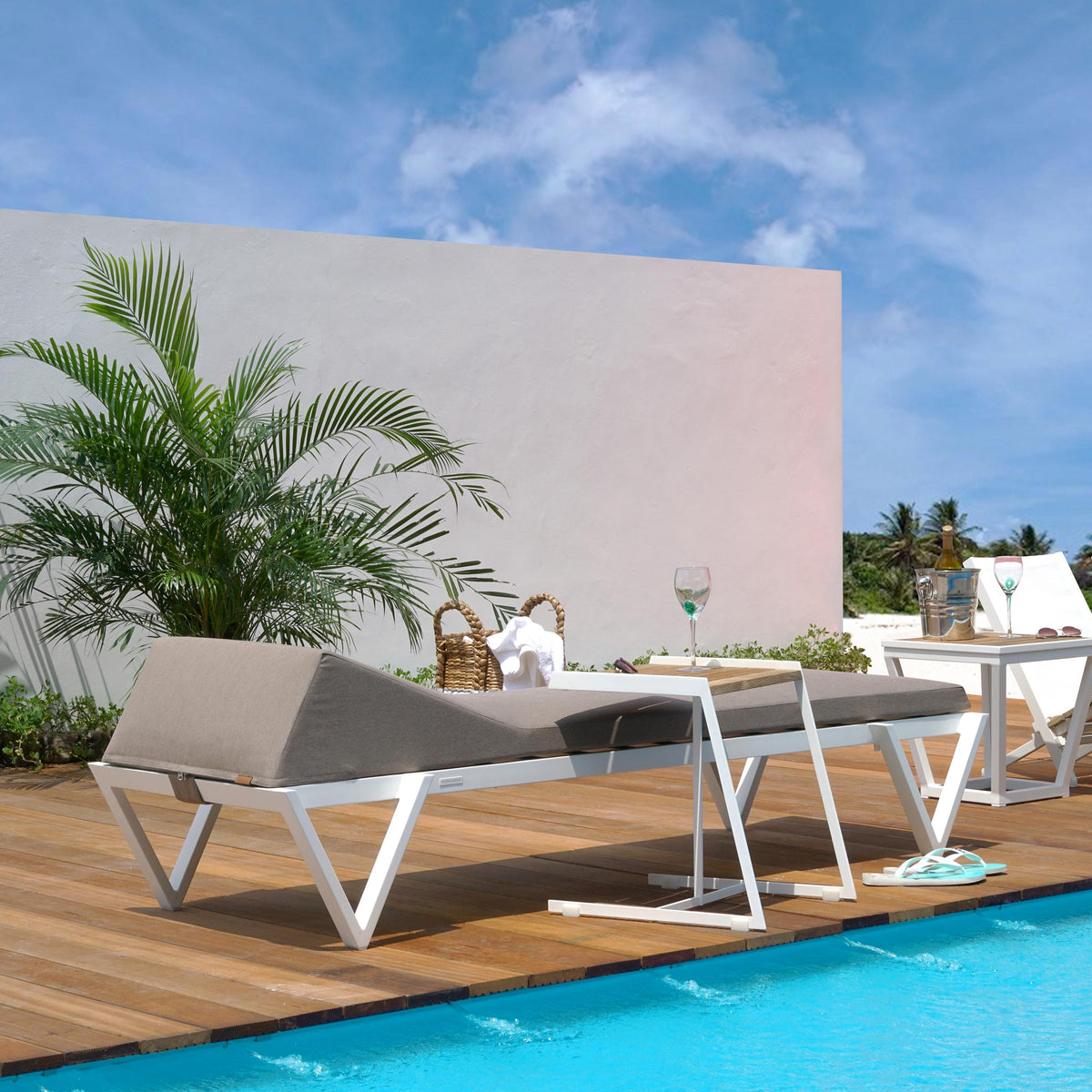 Bondi Ledge Stackable Cushion Sunbed by Mamagreen, showing bondi ledge stackable cushion sunbed in live shot.