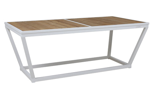 Bondi Rectangular Coffee Table by Mamagreen - White Sand Aluminum, Brushed Teak Wood.