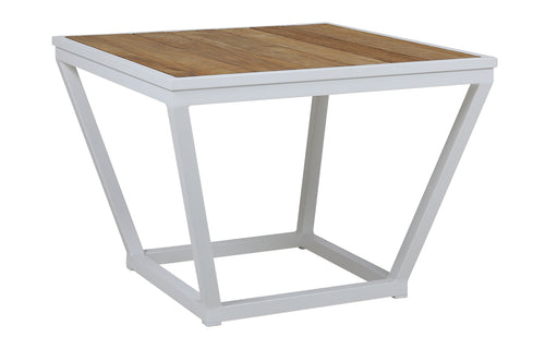 Bondi Small Square Coffee Table by Mamagreen - White Sand Aluminum, Brushed Teak Wood.