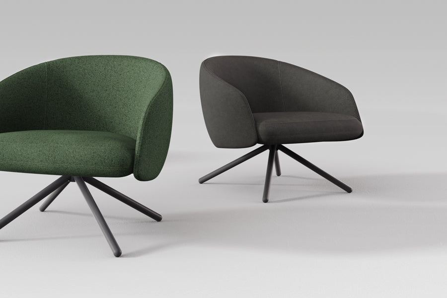 Bonny Swivel Lounge Chair by B&T, showing bonny swivel lounge chairs in live shot.