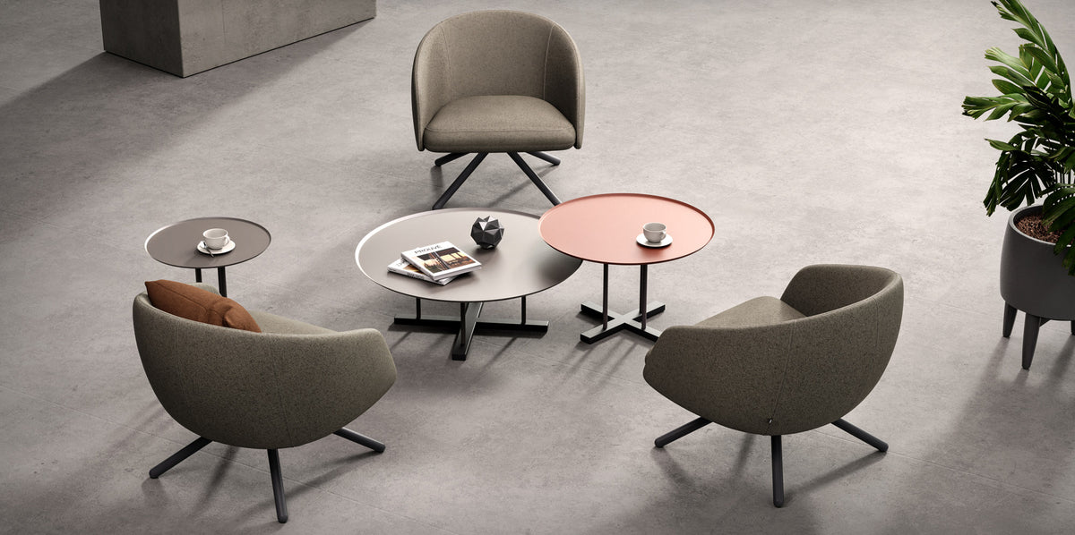 Bonny Swivel Lounge Chair by B&T, showing bonny swivel lounge chairs in live shot.