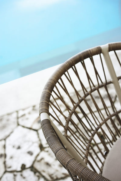 Bono Aluminum Dining Chair by Mamagreen, showing closeup view of bono aluminum dining chair in live shot.