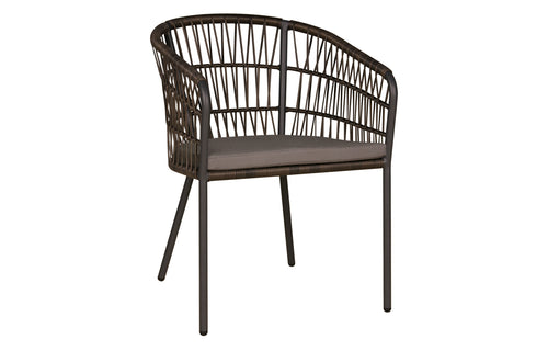 Bono Aluminum Dining Chair by Mamagreen - Taupe Sand Aluminum, Honey Round Wicker, Espresso Olefin Cushion.