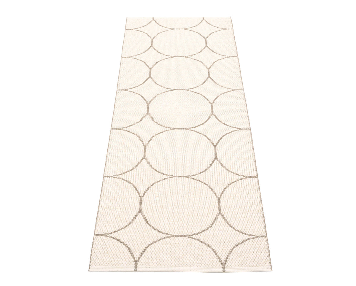 Boo Dark Linen & Vanilla Runner Rug by Pappelina, showing back view of boo dark linen & vanilla runner rug.