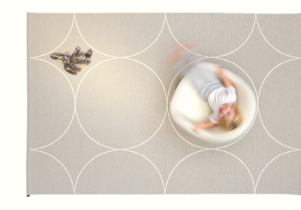 Boo Linen & Vanilla Runner Rug by Pappelina, showing top view of boo linen & vanilla runner rug in studio shot.