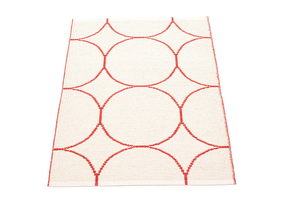 Boo Red & Vanilla Runner Rug by Pappelina, showing back view of boo red & vanilla runner rug
