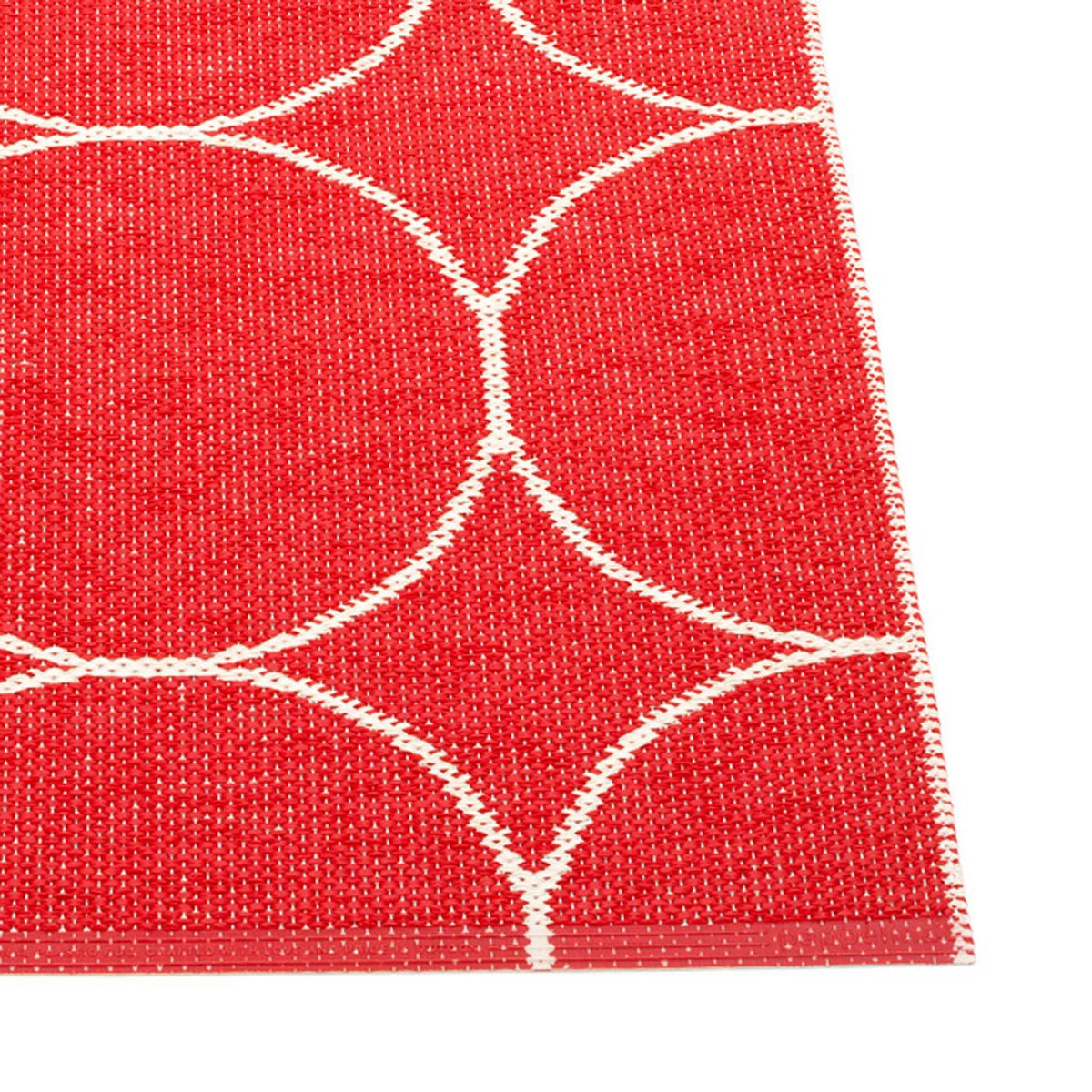 Boo Red & Vanilla Runner Rug by Pappelina, showing closeup view of boo red & vanilla runner rug