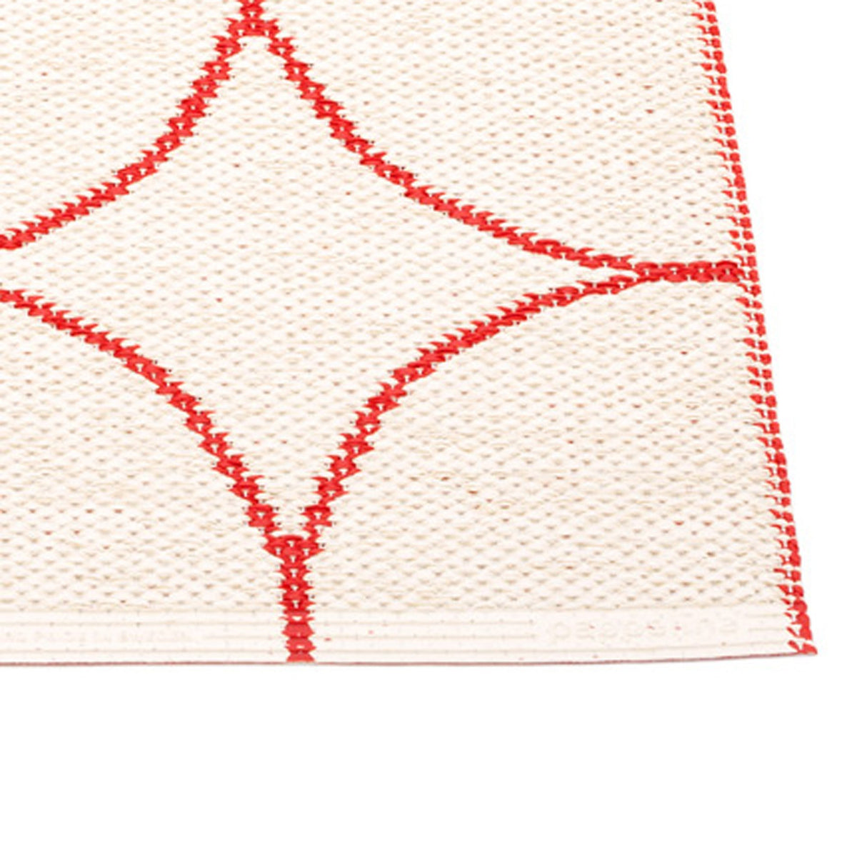 Boo Red & Vanilla Runner Rug by Pappelina, showing closeup view of boo red & vanilla runner rug
