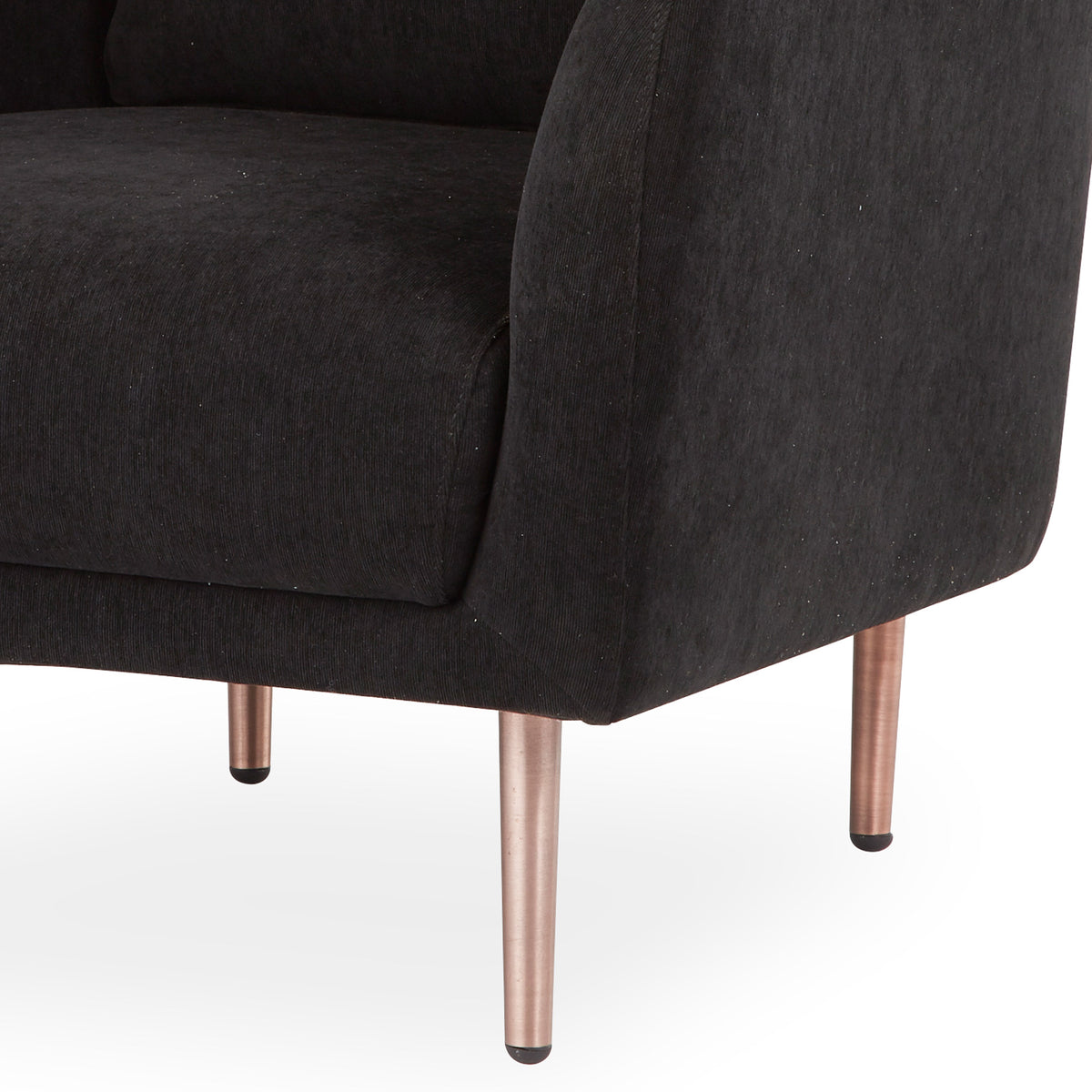 Boom Brass Metal Single Seater by B&T, showing closeup view of boom brass metal single seater in anthracite fabric.