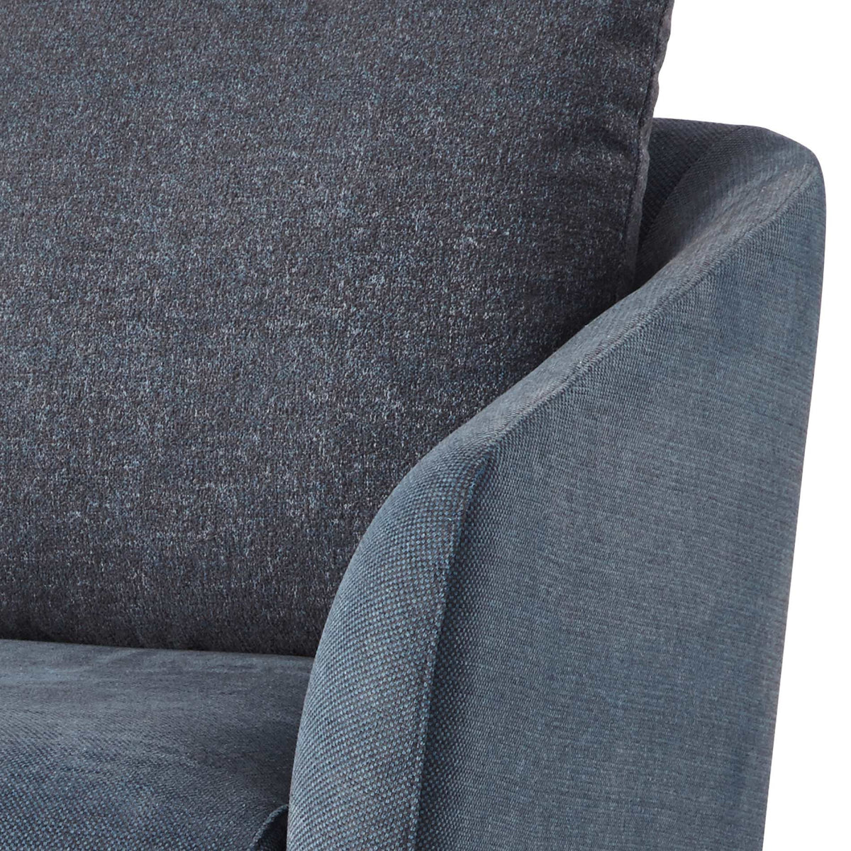 Boom Brass Metal Single Seater by B&T, showing closeup view of boom brass metal single seater in ocean blue fabric.