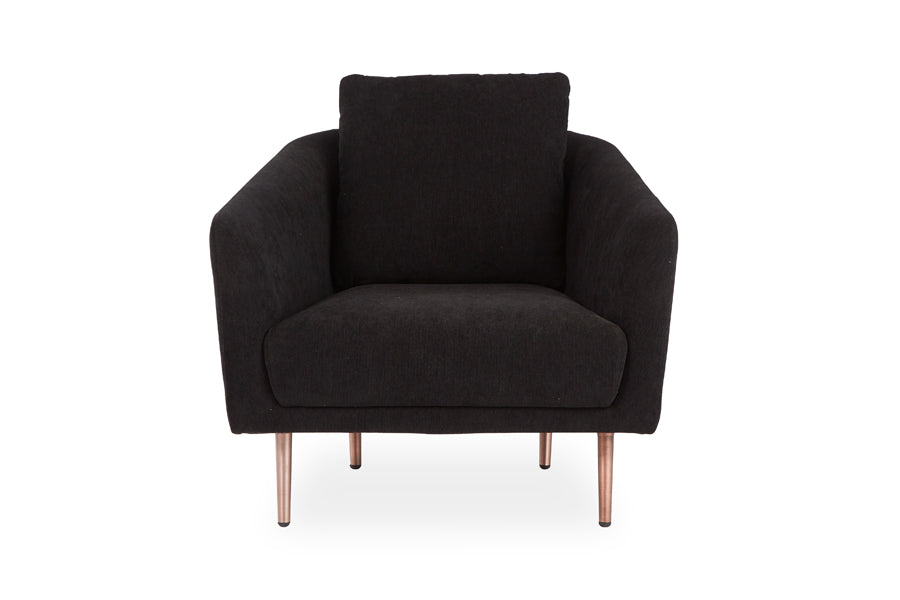 Boom Brass Metal Single Seater by B&T, showing front view of boom brass metal single seater in anthracite fabric.