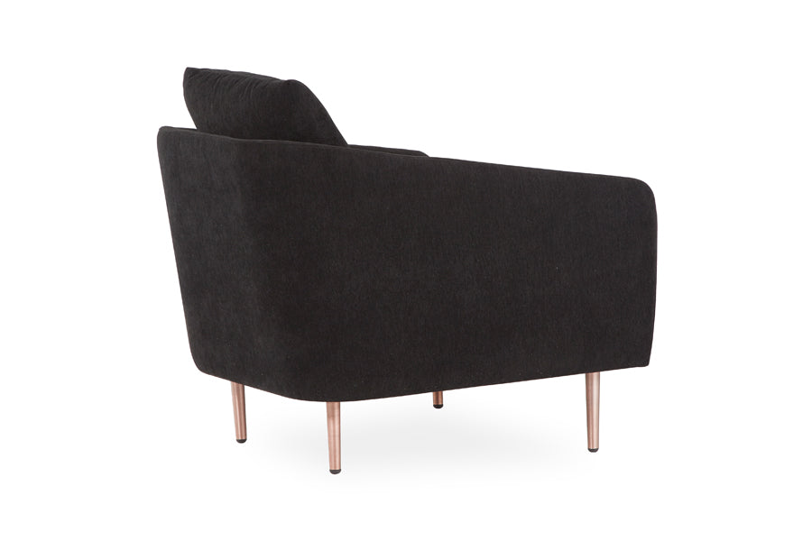 Boom Brass Metal Single Seater by B&T, showing back view of boom brass metal single seater in anthracite fabric.