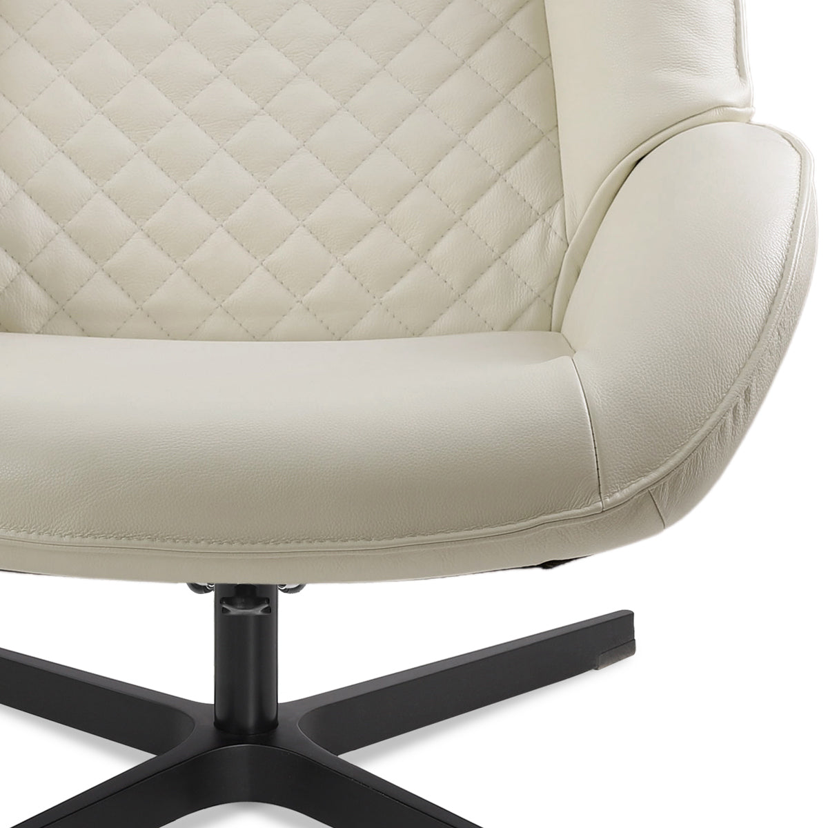 Bordeaux Recliner Chair with Footrest by Kebe, showing closeup view of bordeaux recliner chair with footrest in balder white leather.
