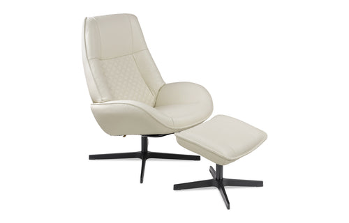 Bordeaux Recliner Chair with Footrest by Kebe - Balder White Leather.