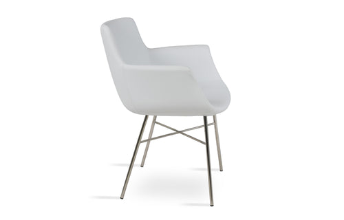 Bottega Cross Arm Chair by SohoConcept - Stainless Steel, White Leatherette