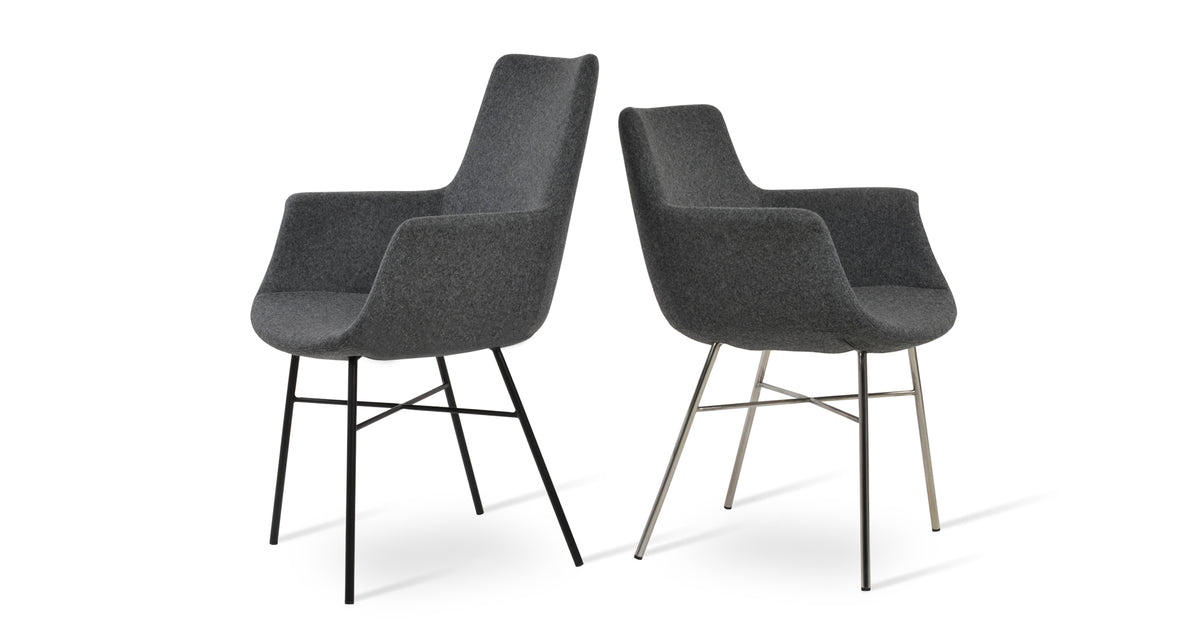 Bottega Cross Armchair by SohoConcept, showing angle view of two bottega cross armchairs together.