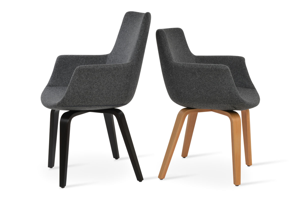 Bottega Plywood Armchair by SohoConcept, showing two arm plywood chairs (low/high back).
