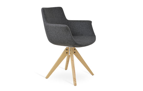 Bottega Pyramid Swivel Chair by SohoConcept - Original Natural Ash, Camira Blazer Dark Grey Wool.