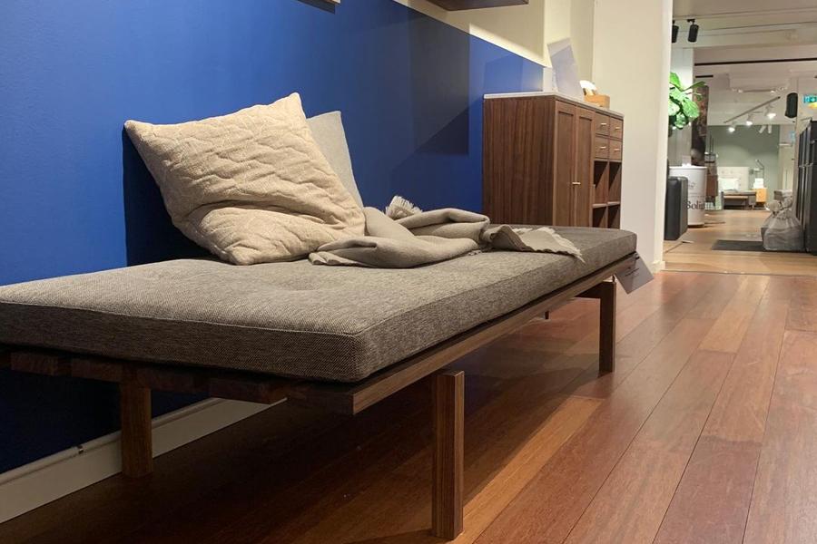 BPS Daybed No. 117 by Berhn Pedersen & Son, showing bps daybed no 115 with cushion in live shot.