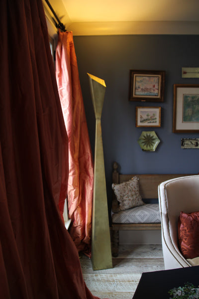 James De Wulf Brass Floor Lamp by De Wulf, showing brass floor lamp in live shot.
